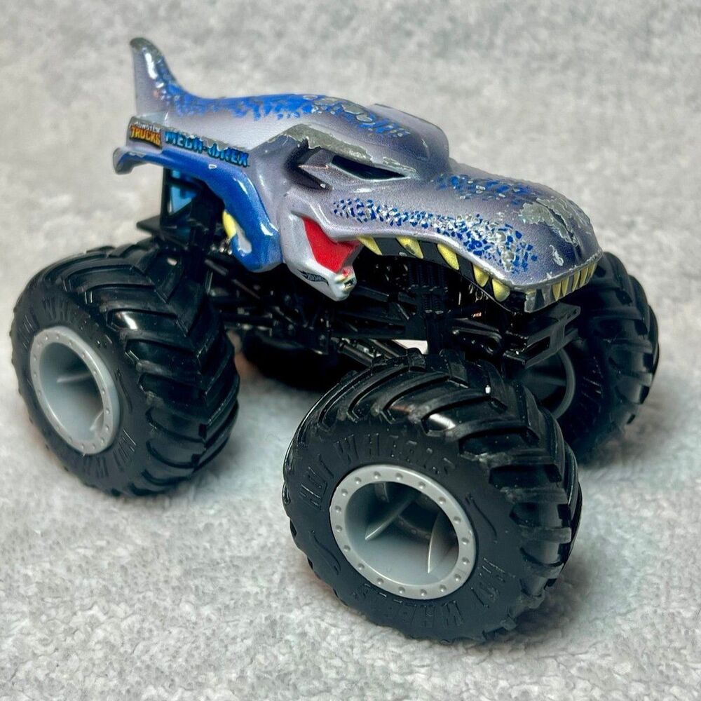 Rare Hot Wheels Monster Jam Grey MEGA WREX Truck 1:64 Shark Dinosaur